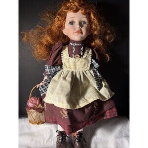 duck house heirloom porcelain doll- Redheaded girl with a basket- 18 inches tall